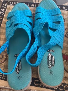Womens Woven Sandals in Bright Teal Blue